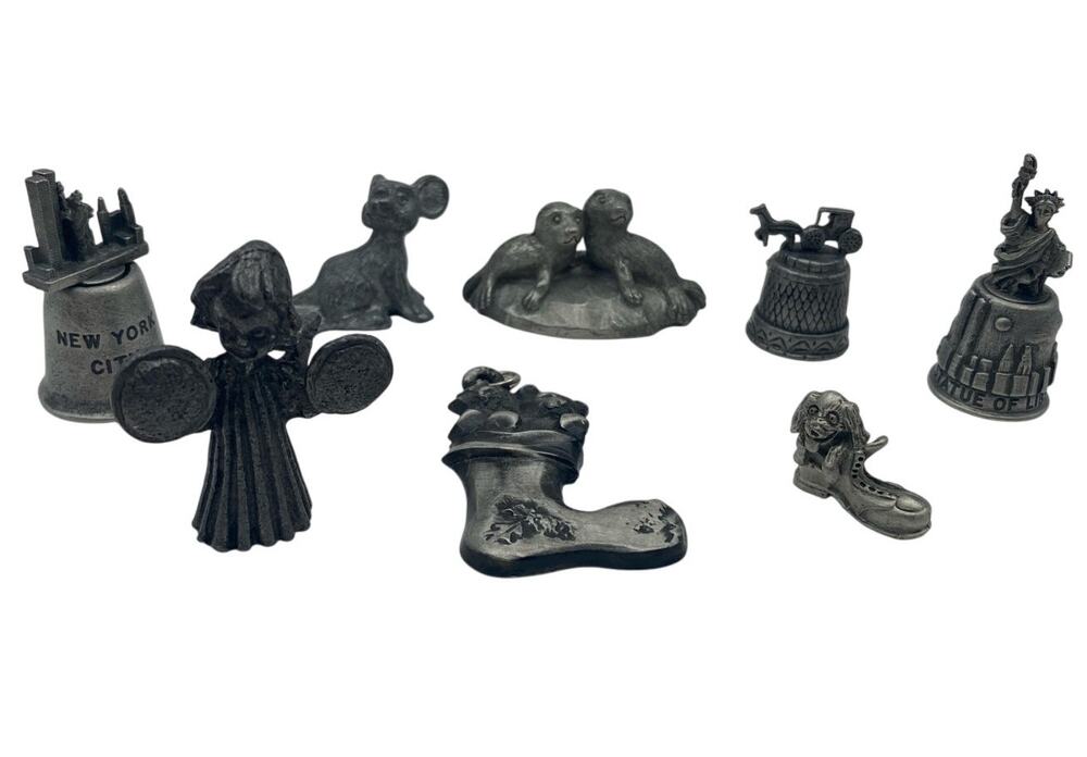 Pewter Figures (8) Stocking - Shoe -  New York Skyline - Statue Liberty - Seals